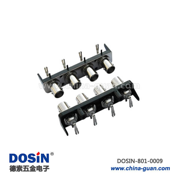 801-0009 bnc接頭母頭四同軸射頻50歐黑色塑膠外殼PCB板端連接器