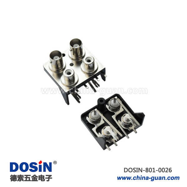 801-0026 連接器bnc四同軸彎式母頭鋅合金50歐姆PCB板端