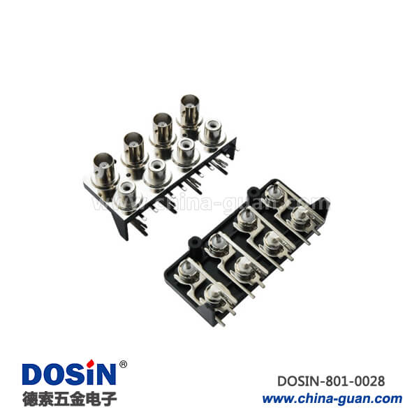 801-0028 bnc高清視頻連接器RF射頻同軸八軸彎式鋅合金母頭PCB板端座