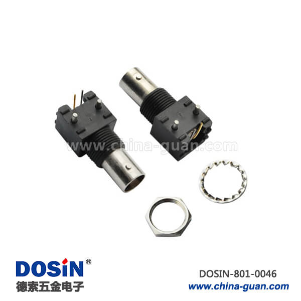 801-0046 50歐姆bnc射頻同軸連接器黑色外殼彎式母頭絕緣PCB板端