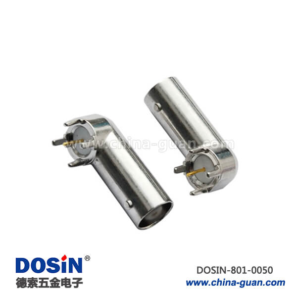 801-0050 bnc 接口鋅合金彎式母頭4腳射頻同軸連接器PCB板端