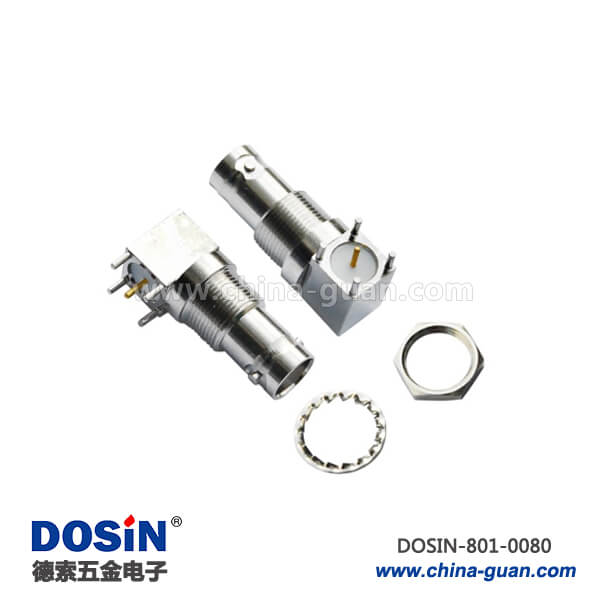 801-0080 bnc阻抗方頭5引腳鋅合金彎頭射頻同軸連接器PCB板端