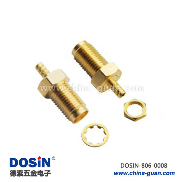 sma射頻同軸連接器直式鍍金壓接穿墻式母頭線纜 sma射頻同軸連接器直式鍍金壓接穿墻式母頭線纜