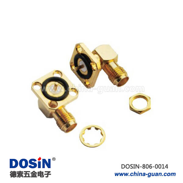 sma型射頻同軸連接器彎式4孔方形法蘭母頭穿墻式PCB板 sma型射頻同軸連接器彎式4孔方形法蘭母頭穿墻式PCB板