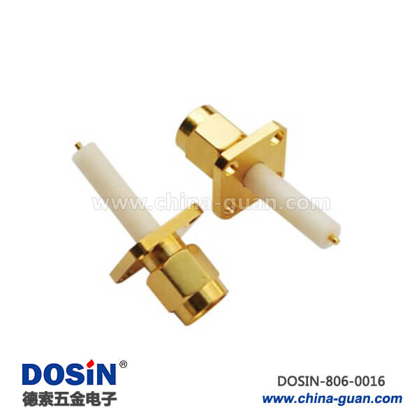 sma射頻連接器絕緣直式公頭4孔方形法蘭面板安裝 sma射頻連接器絕緣直式公頭4孔方形法蘭面板安裝