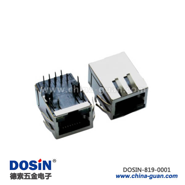819-0001 90度超薄型RJ45連接器插座帶EMI彈片帶LED燈