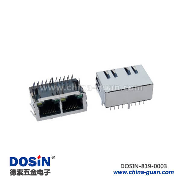 819-0003 雙頭RJ45連接器屏蔽插座帶LED燈和EMI彈片