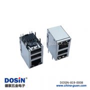 819-0008 8針rj45連接器母頭雙usb接口