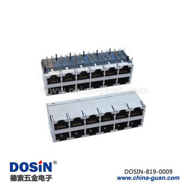 819-0009 8針RJ45連接器LAN口2x4屏蔽帶EMI彈片LED燈