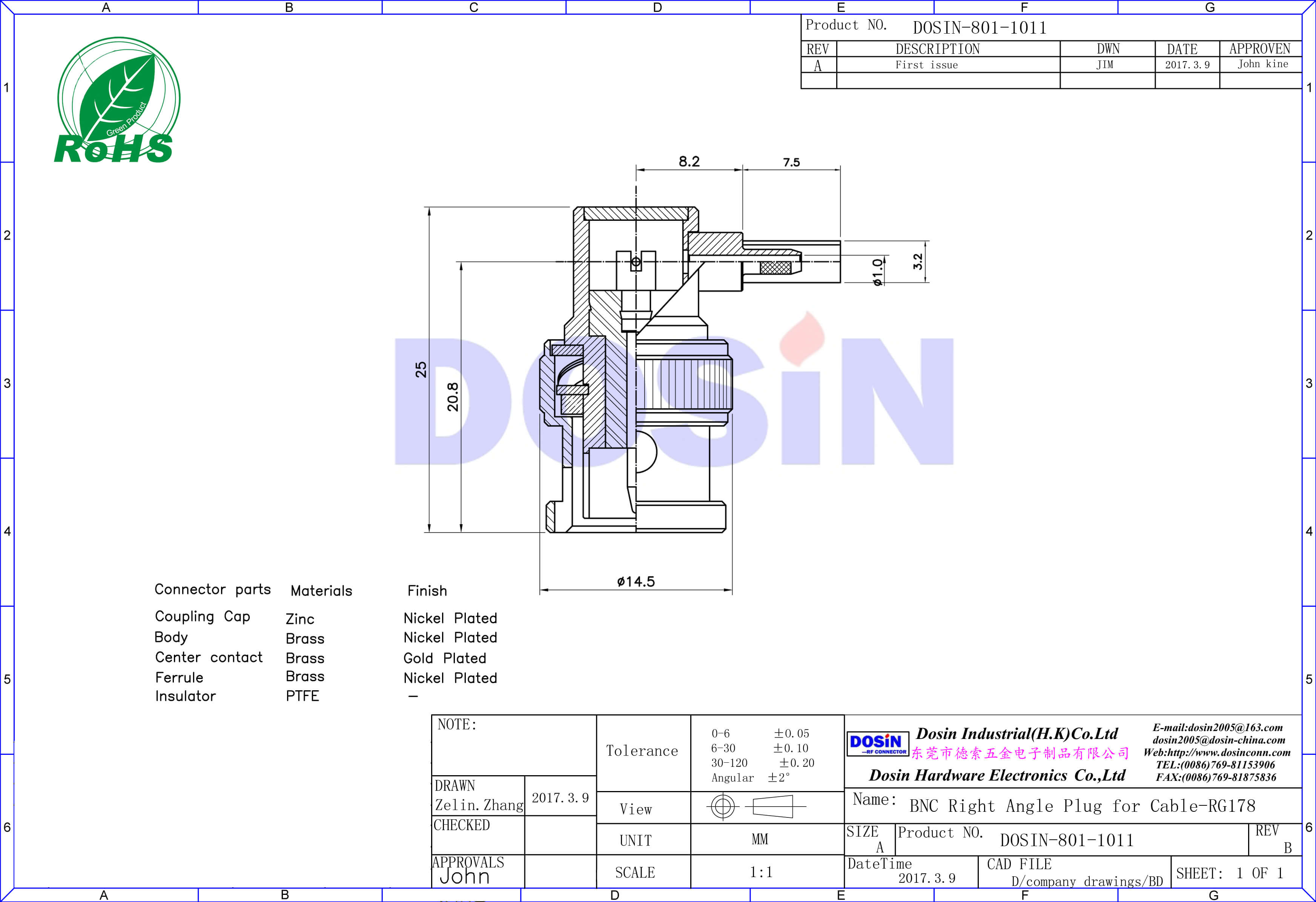 BNC50歐公頭連接器彎式射頻同軸線纜