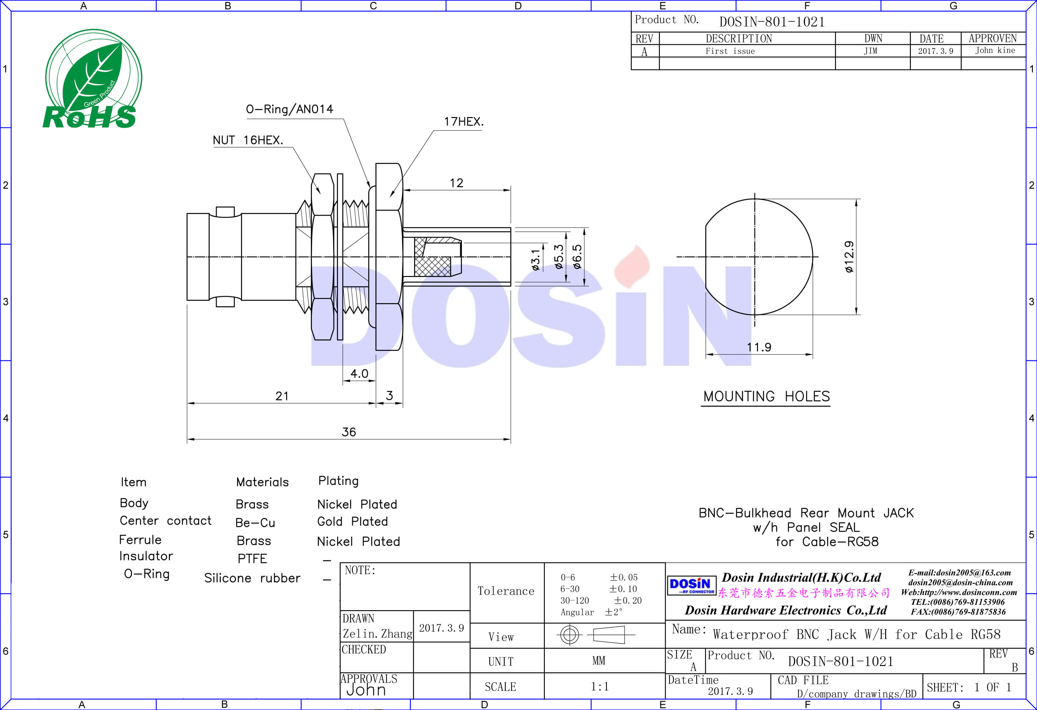 BNC直式穿墻鋅合金防水母頭射頻同軸電纜連接器