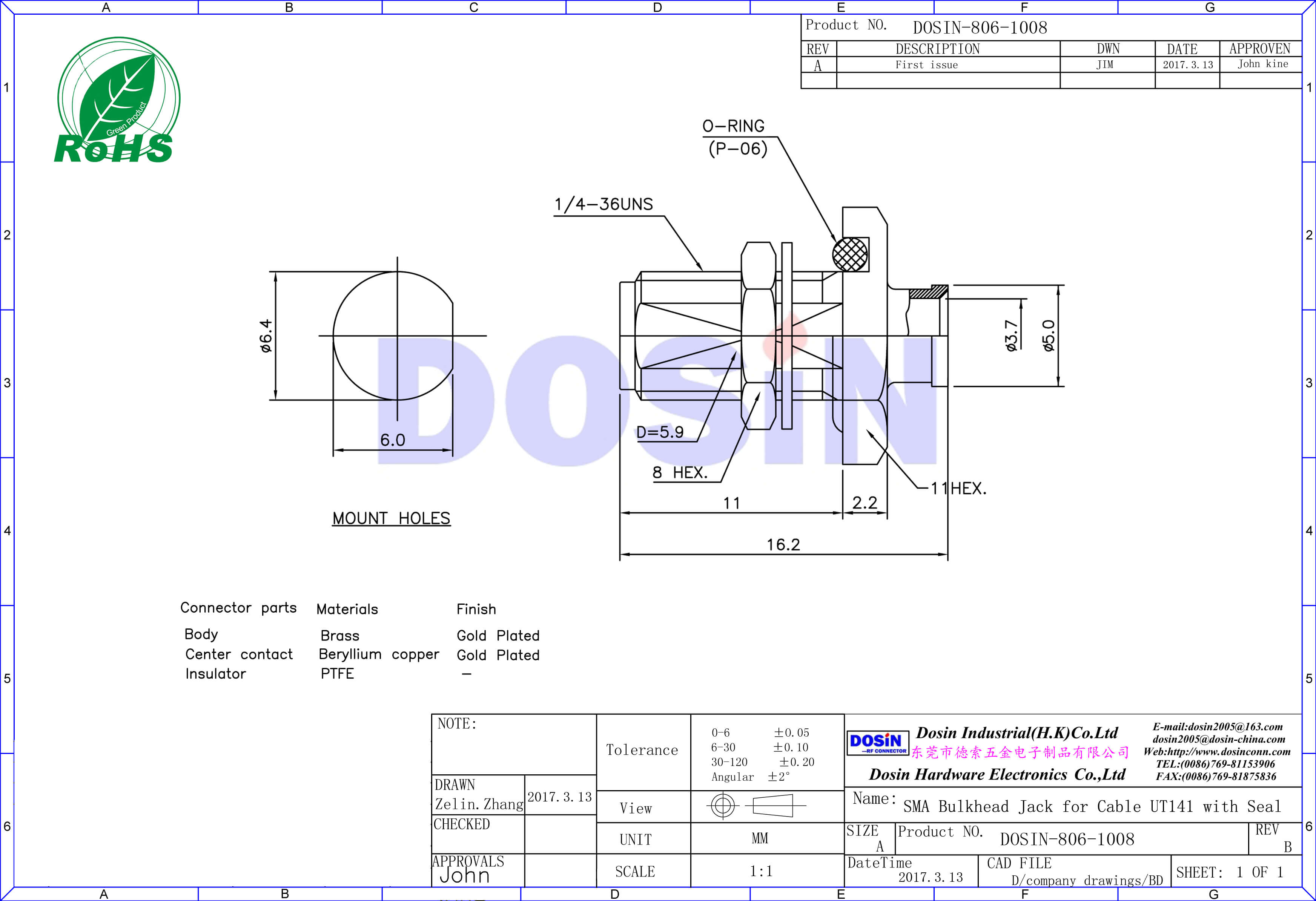 sma防水直式穿墻線纜UT141連接器接頭母頭