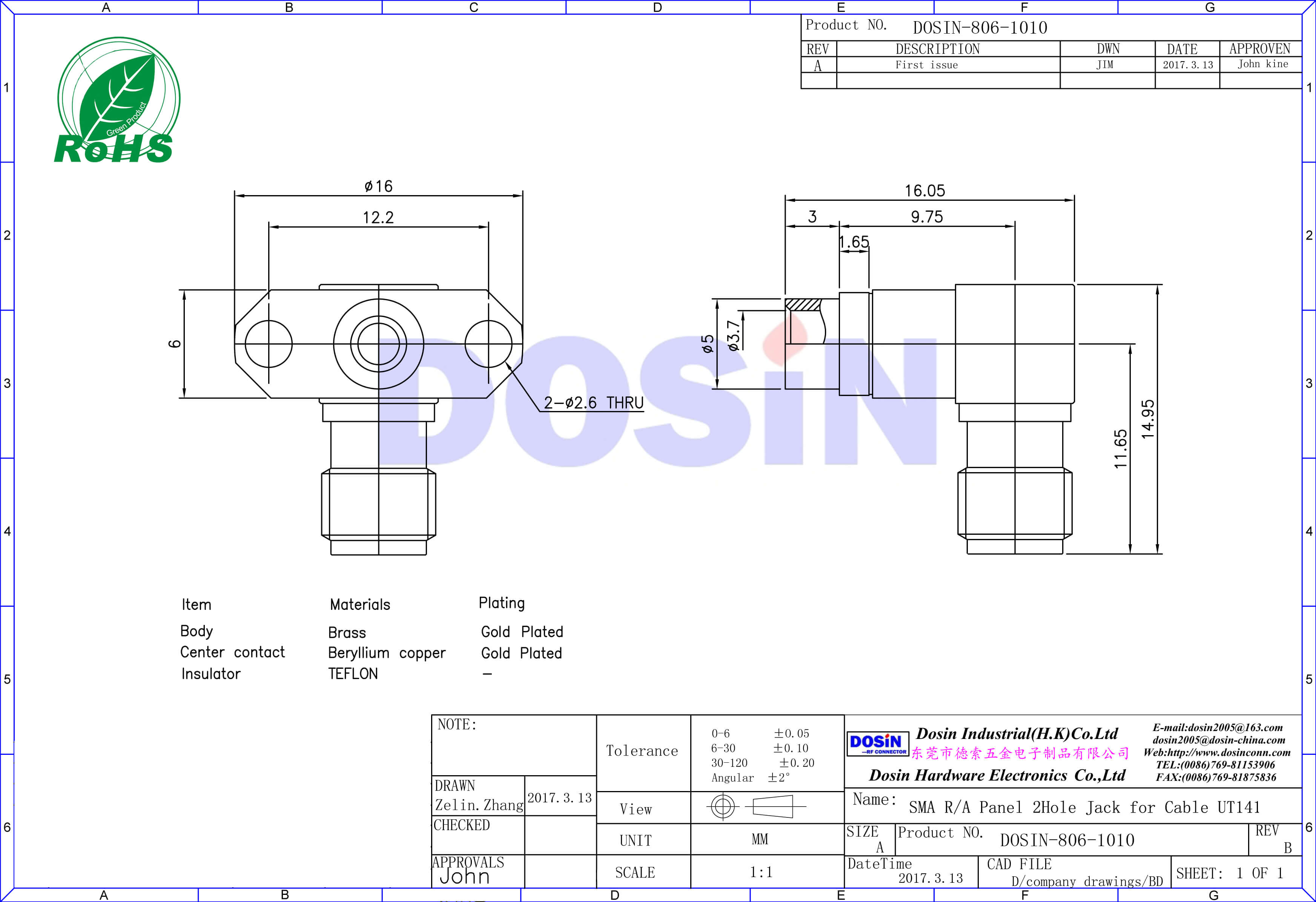 SMA射頻同軸連接器彎式法蘭盤2孔同軸線纜UT141母頭