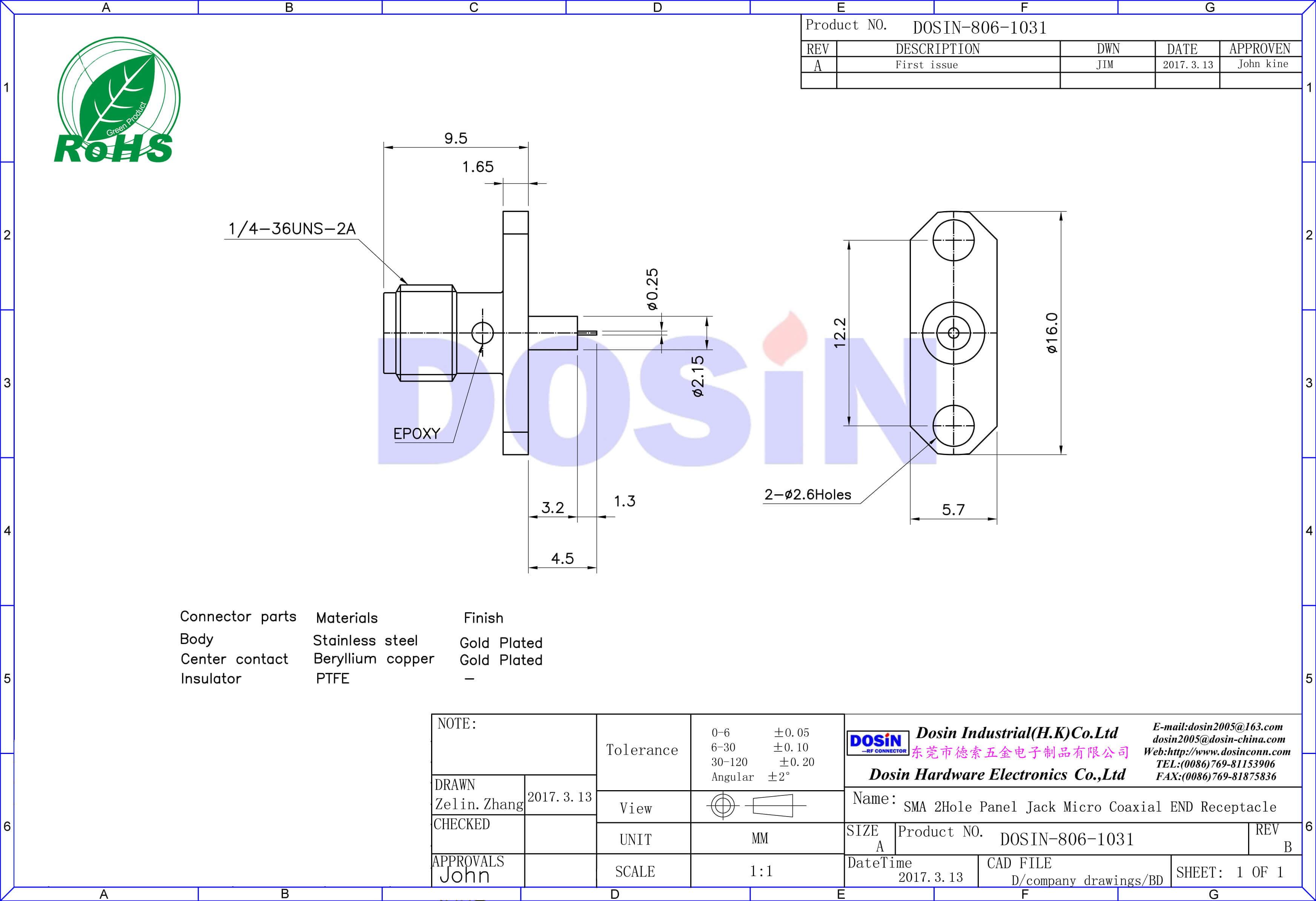 SMA母頭板端法蘭盤2孔射頻同軸連接器直式延長(zhǎng)鐵氟龍面板安裝