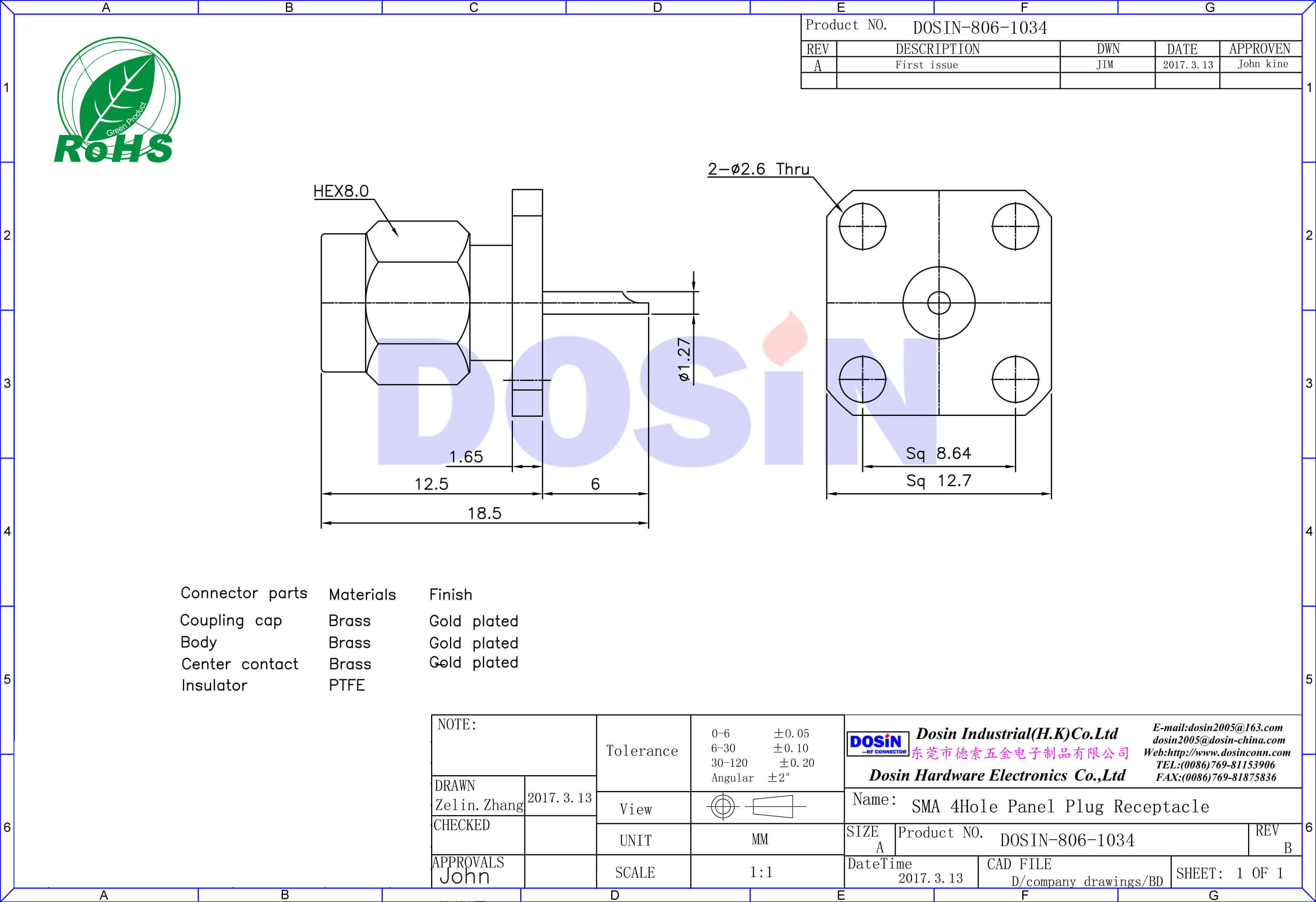 SMA板端連接器射頻同軸鍍金4孔法蘭盤公頭