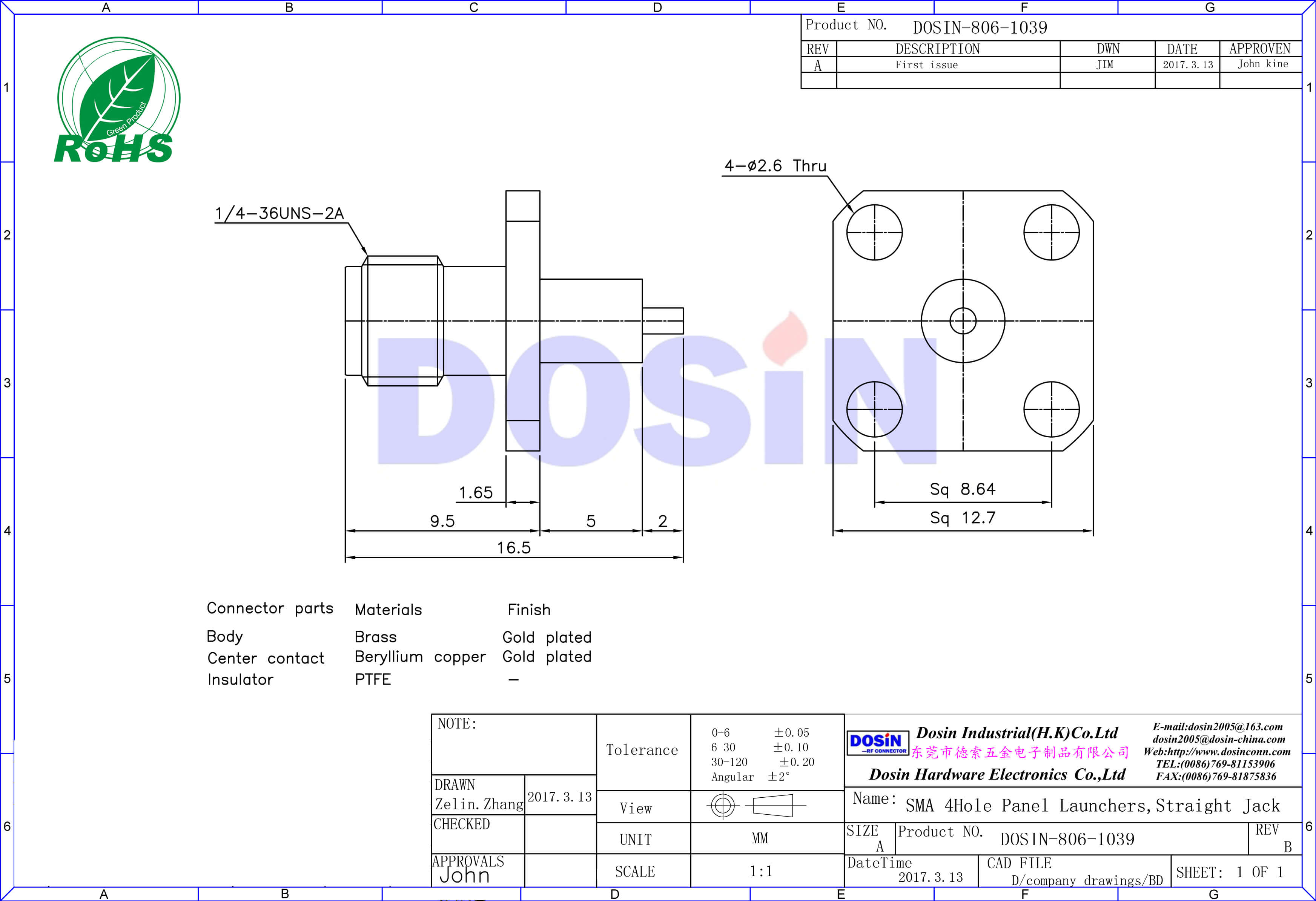 sma4孔法蘭盤鍍金面板安裝電視視頻接頭射頻同軸連接器