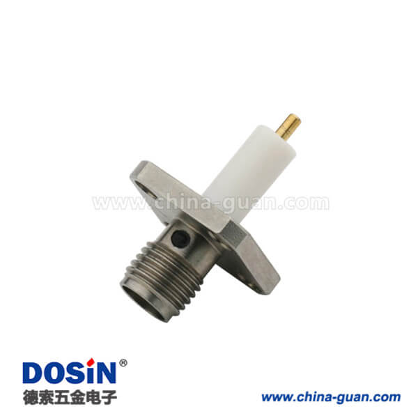 DOSIN-806-1040 SMA連接器直式母頭延長鐵氟龍法蘭盤4孔面板安裝同軸視頻