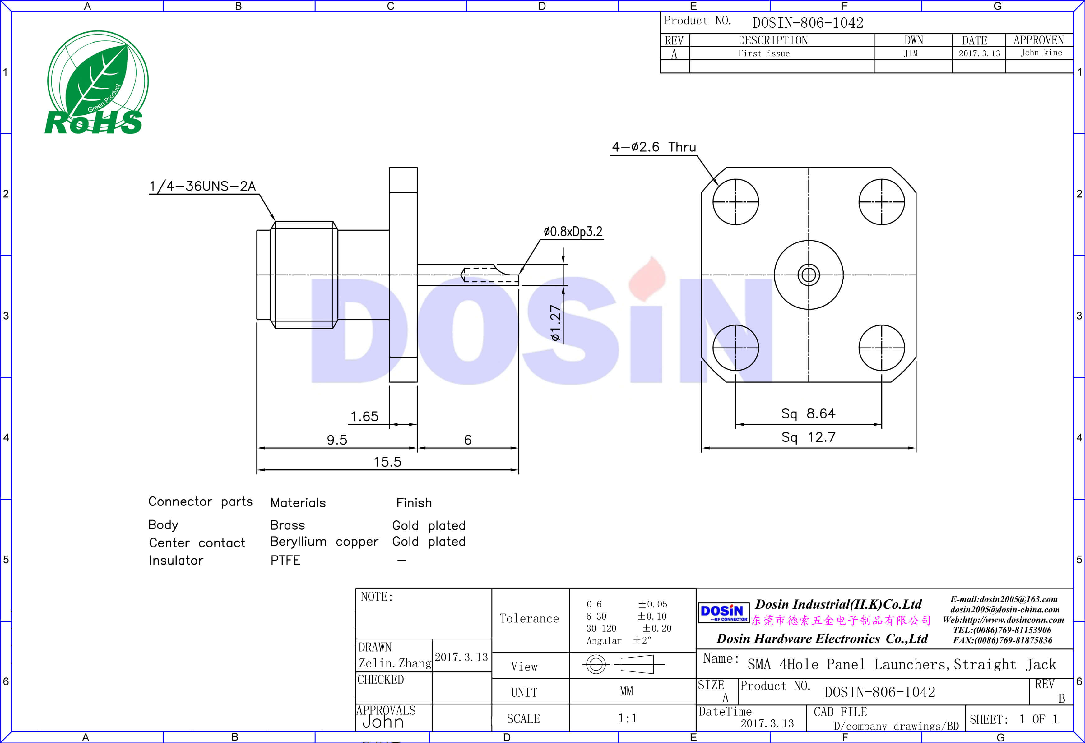 SMA4孔法蘭盤射頻同軸連接器直式母頭面板安裝av視頻插頭