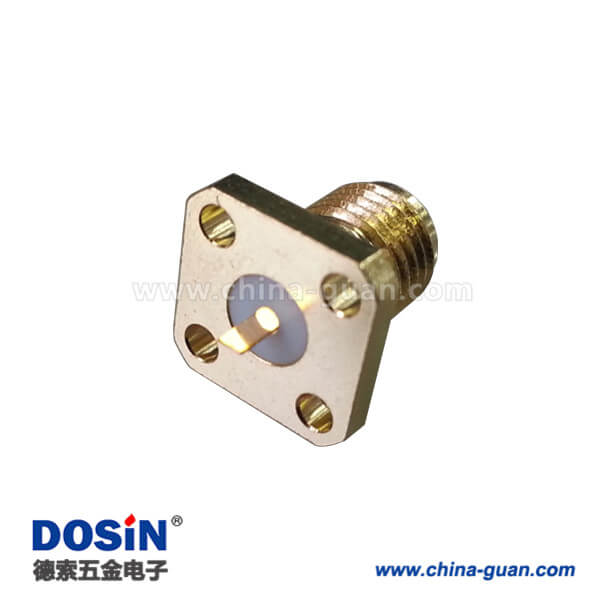 DOSIN-806-1043 SMA連接器直式母頭4孔法蘭盤樹脂灌膠SMA面板安裝板端同軸音頻