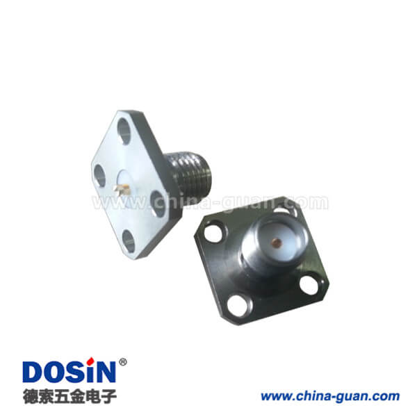 DOSIN-806-1045 SMA母頭方形法蘭盤4孔樹脂灌膠面板安裝同軸音頻接頭