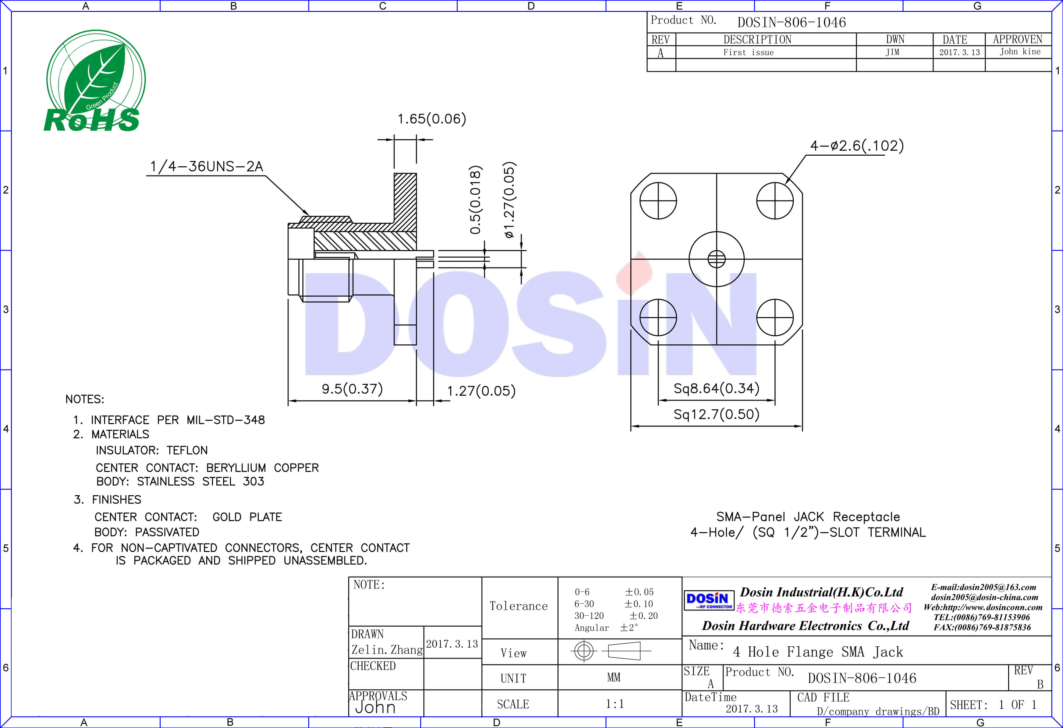 SMA不銹鋼直式母頭4孔法蘭盤面板安裝有線電視連接器