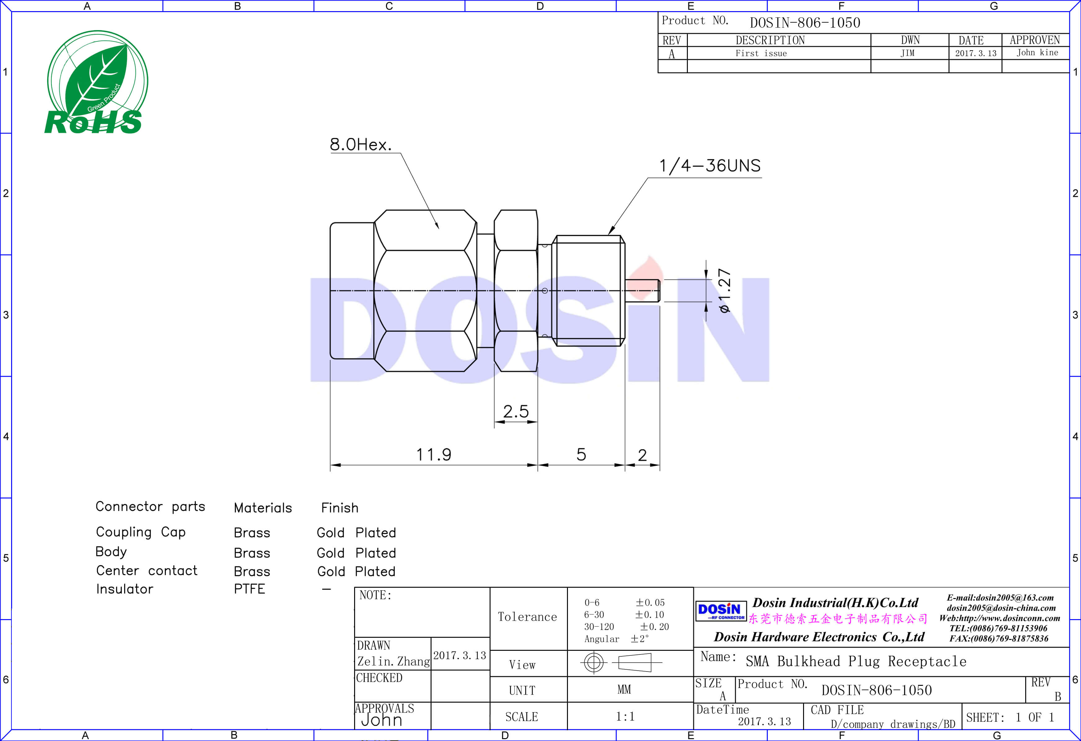 SMA鍍金直式穿墻公頭連接器面板安裝有線電視頭