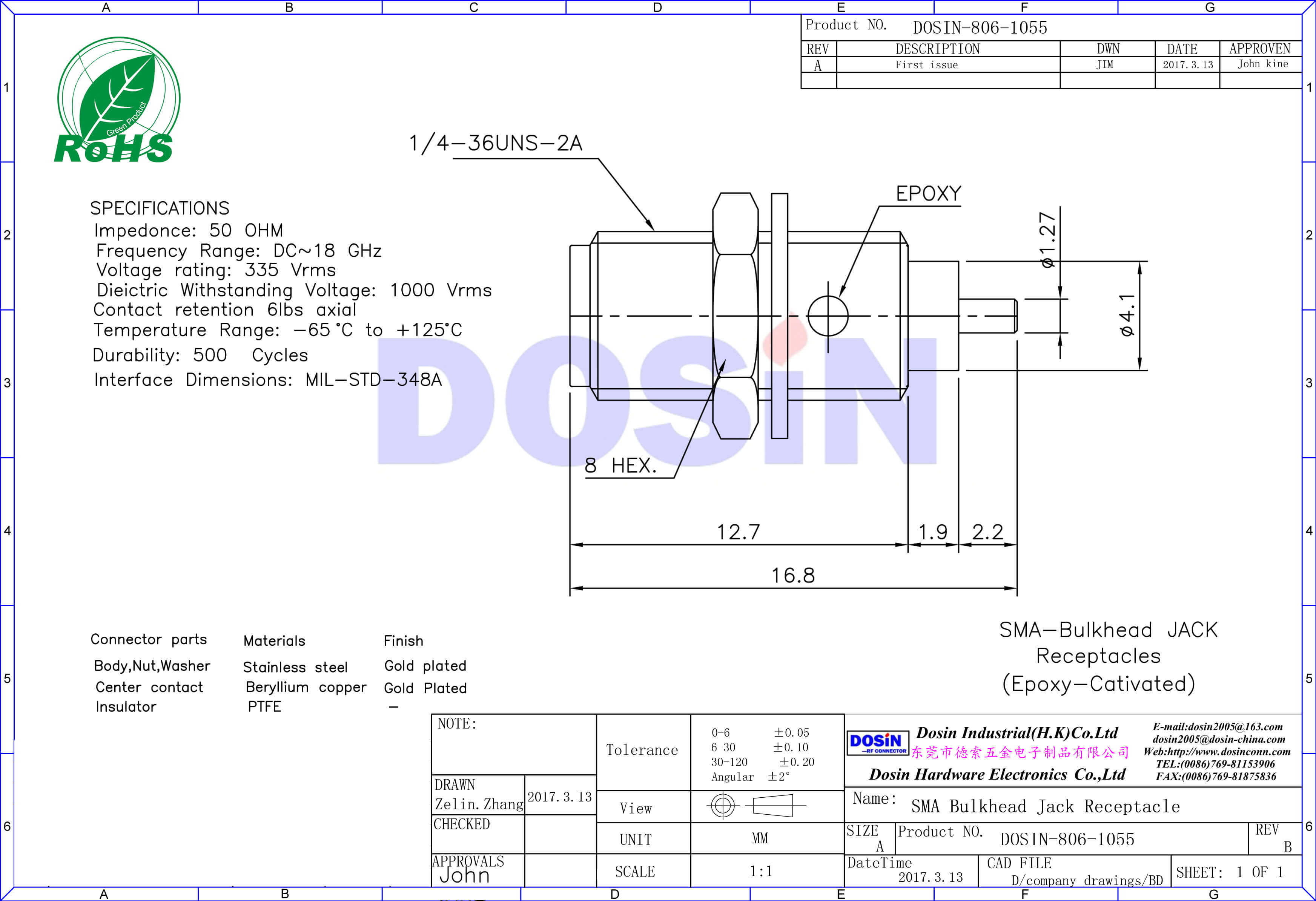 SMA射頻同軸穿墻樹脂灌膠直式母頭電視天線接頭