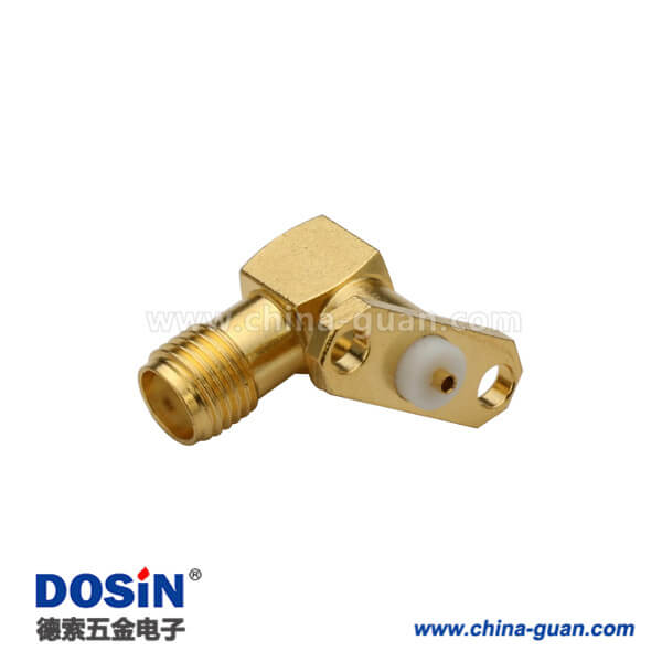 DOSIN-806-1059 SMA鍍金彎式2孔法蘭連接器面板安裝帶延長鐵氟龍母頭