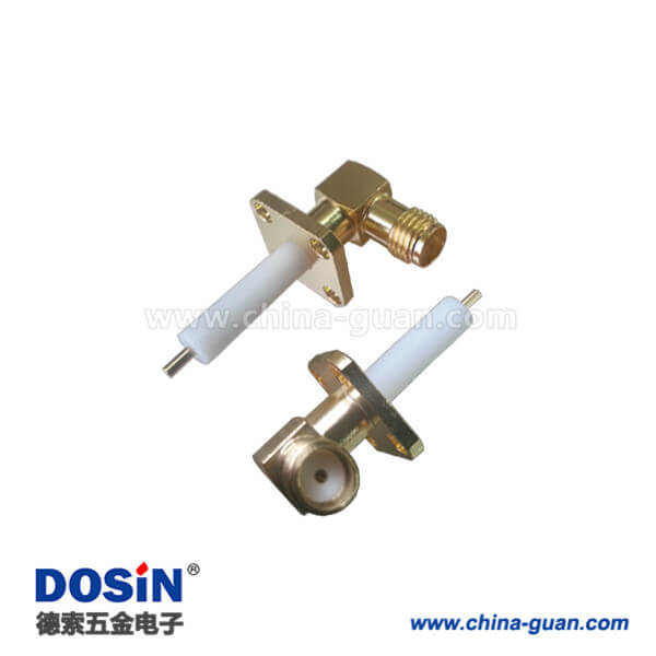 DOSIN-806-1062 SMA彎式母頭鍍金帶延長鐵氟龍法蘭安裝有線電視連線接頭