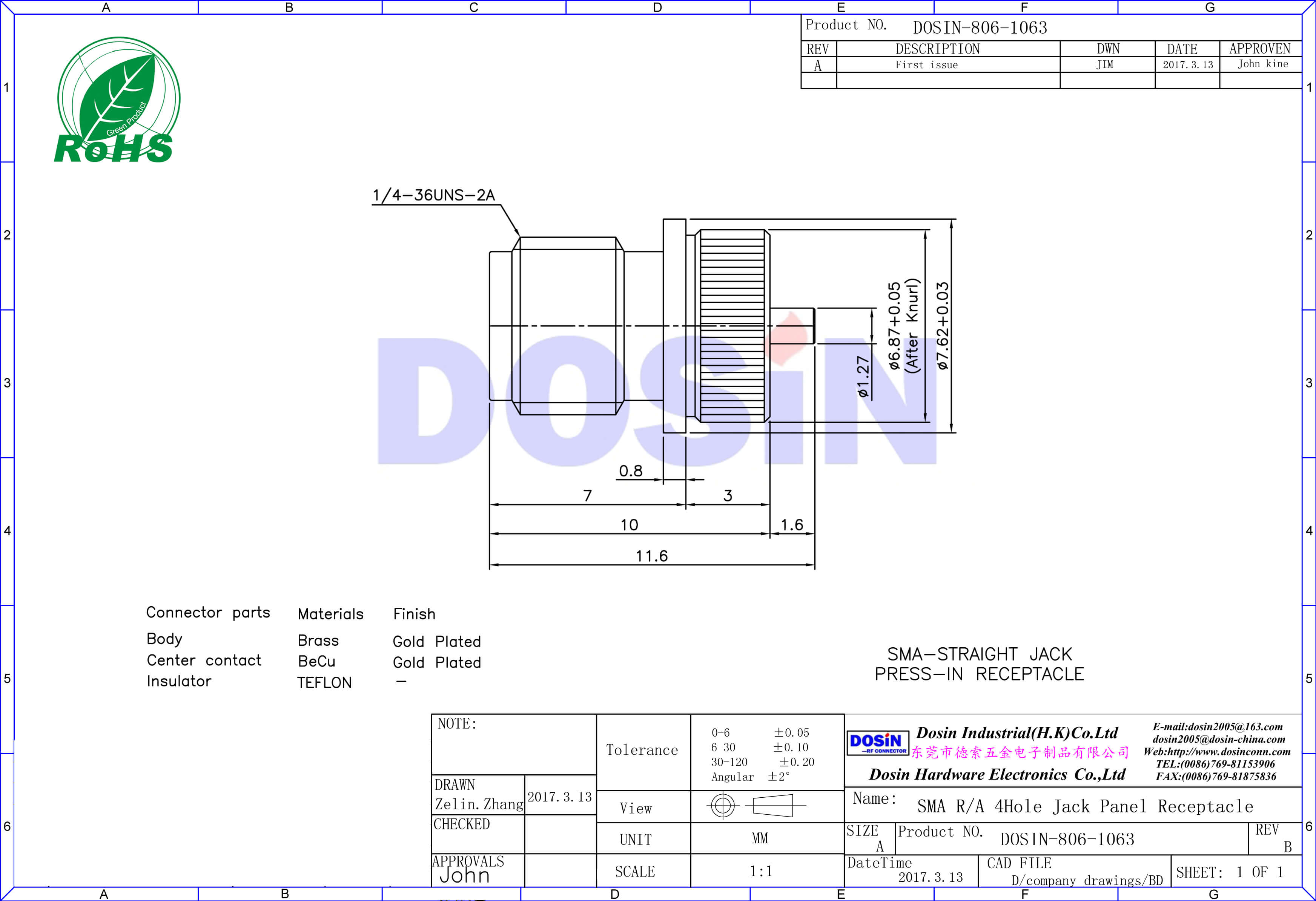 SMA不銹鋼直式50ohm接頭母頭面板安裝式