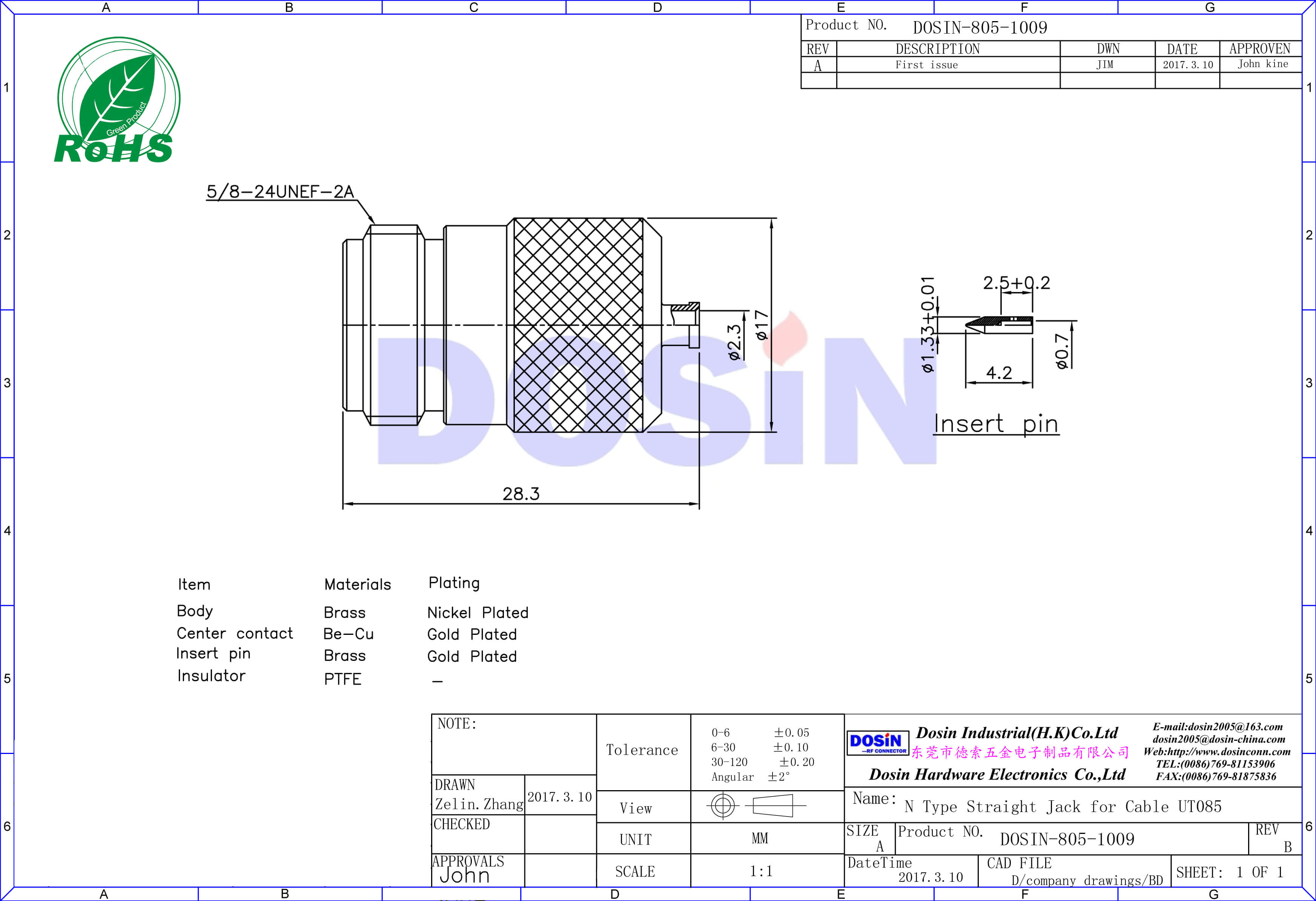 N型母頭同軸線纜連接器接UT085射頻同軸線纜