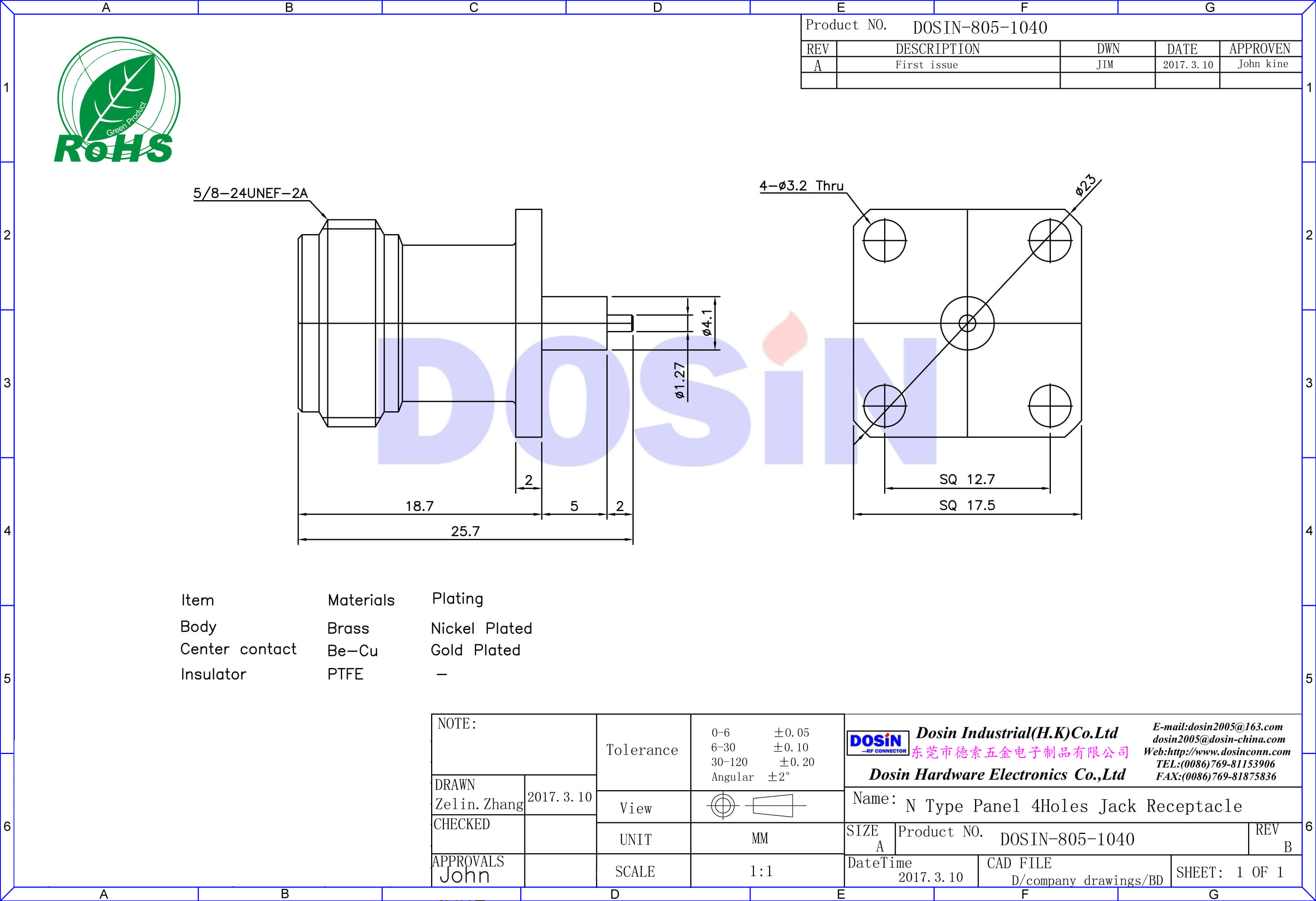 n系列連接器母頭帶4孔法蘭盤有線電視插頭