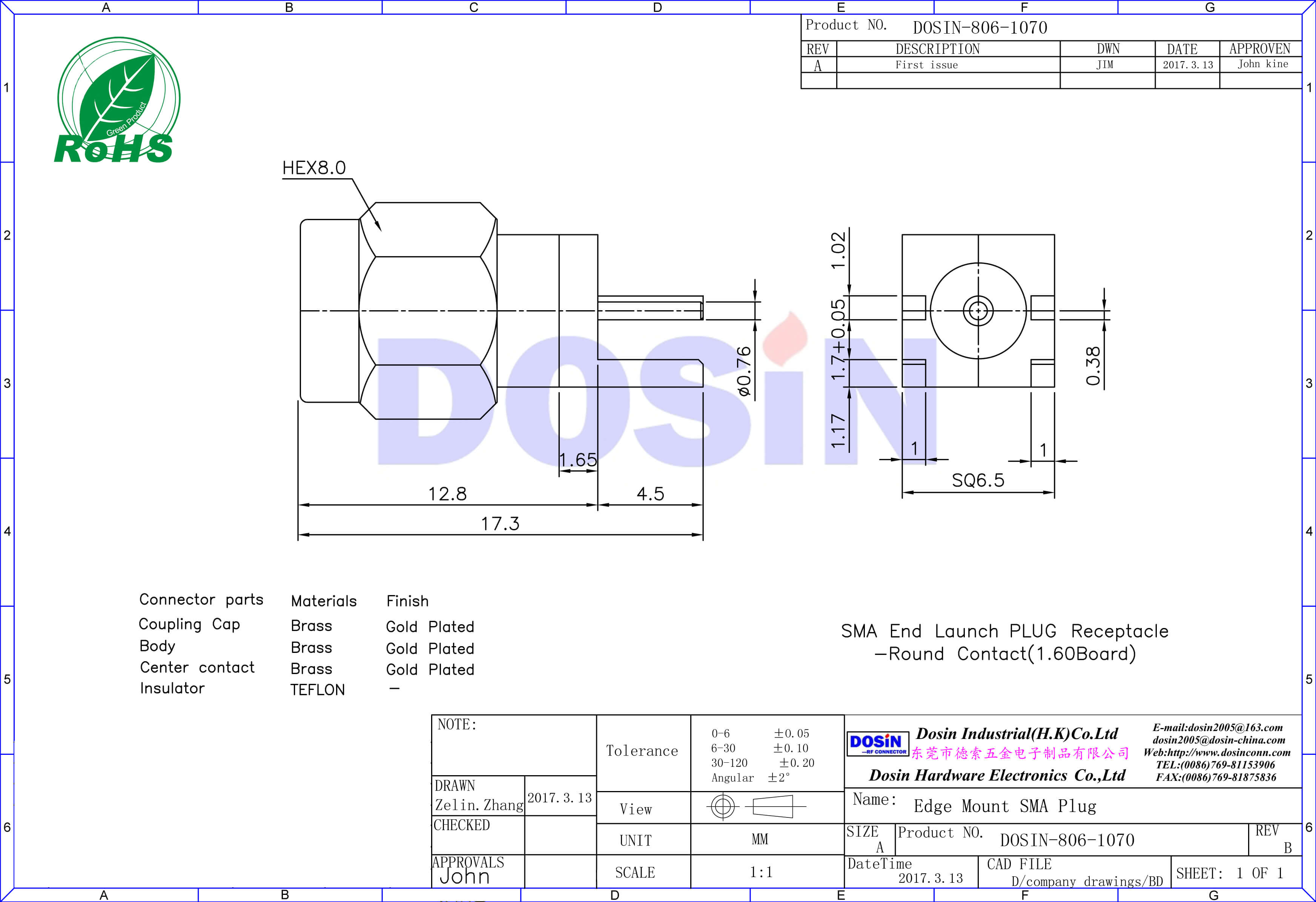 SMA板緣卡板式公頭180度插頭鍍金接PCB板