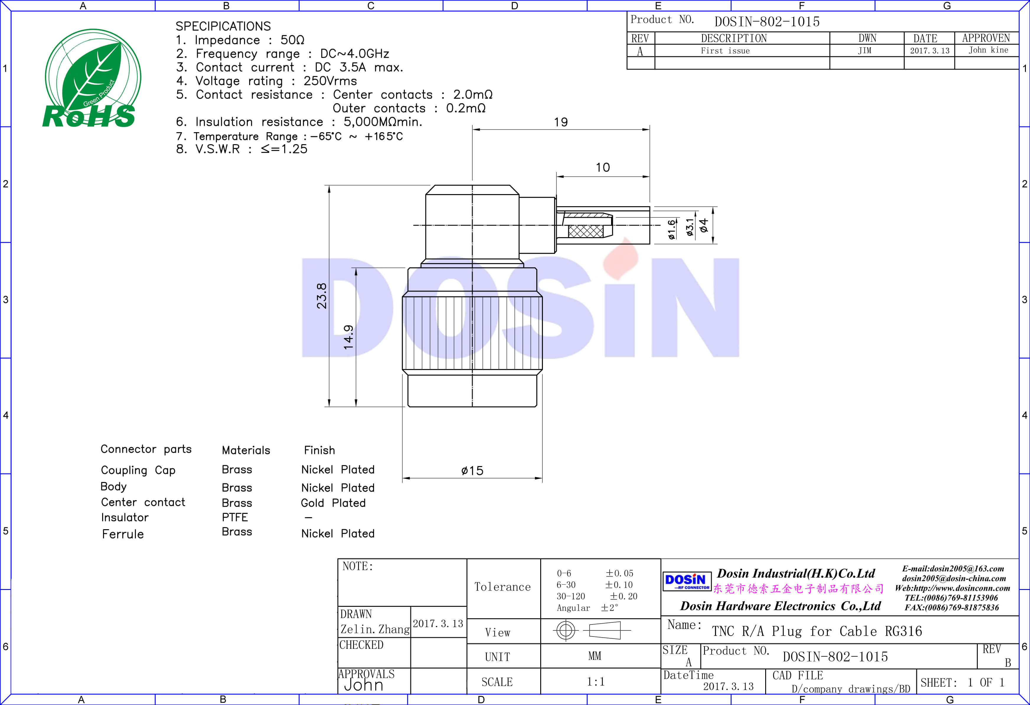 tnc連接器彎式壓接公頭接線RG316同軸線纜