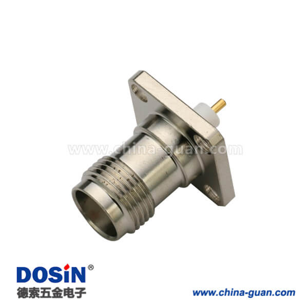 DOSIN-802-1028 tnc射頻同軸連接器直式焊接母頭法蘭式4孔方形安裝盤
