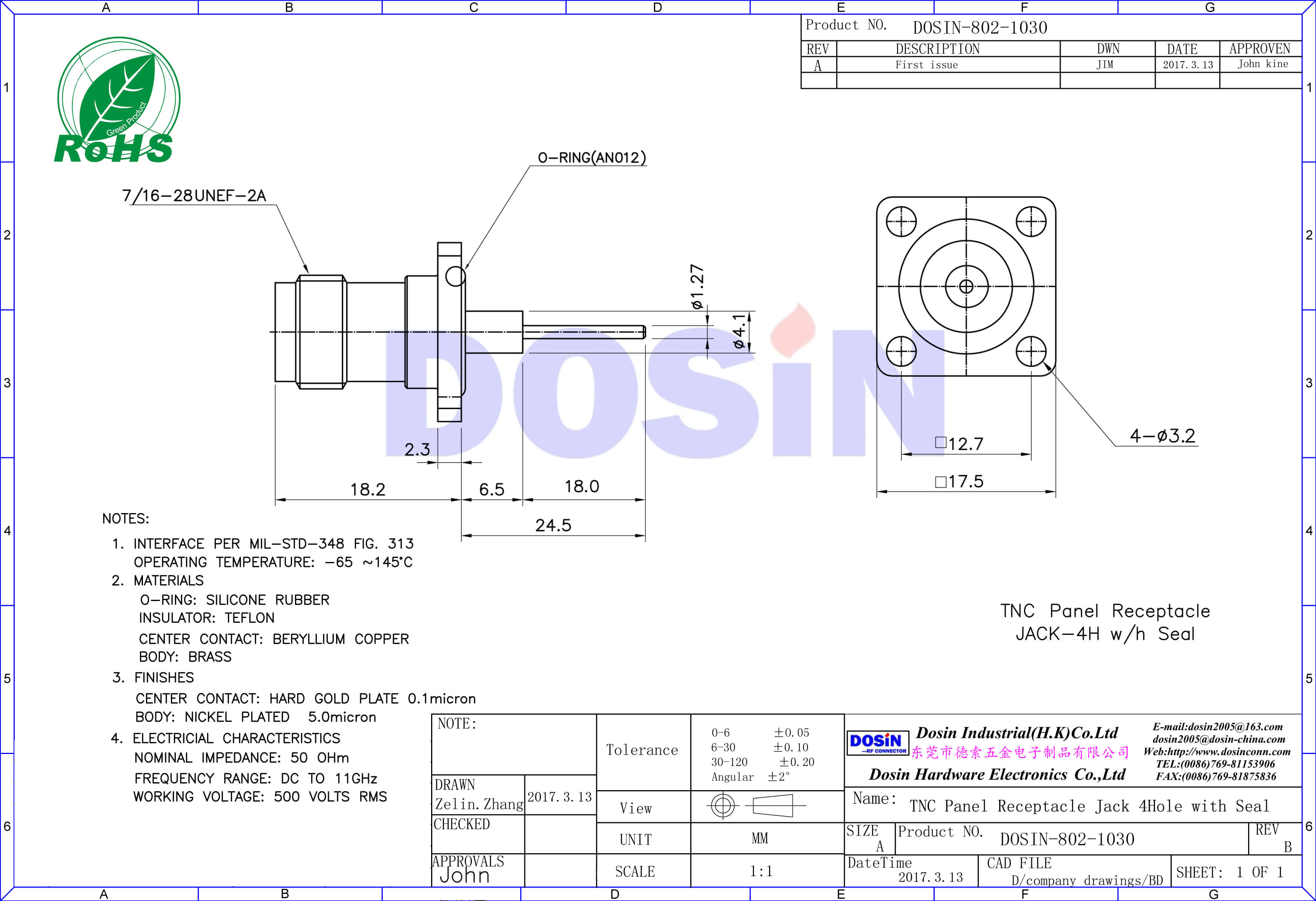 tnc射頻同軸連接器法蘭盤(pán)4孔面板安裝直式母頭
