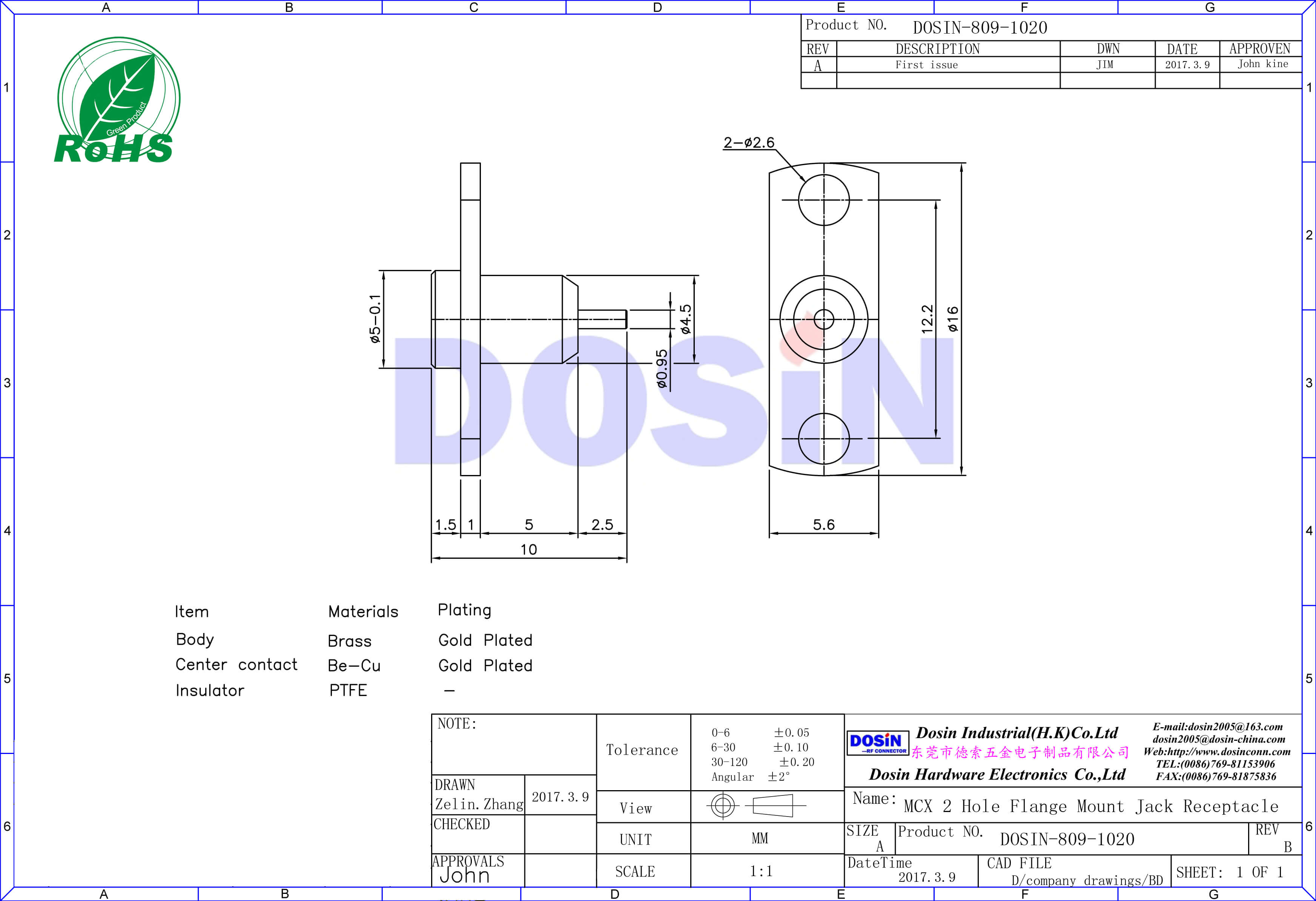 mcx直式法蘭盤2孔面板安裝母頭rf射頻同軸連接器