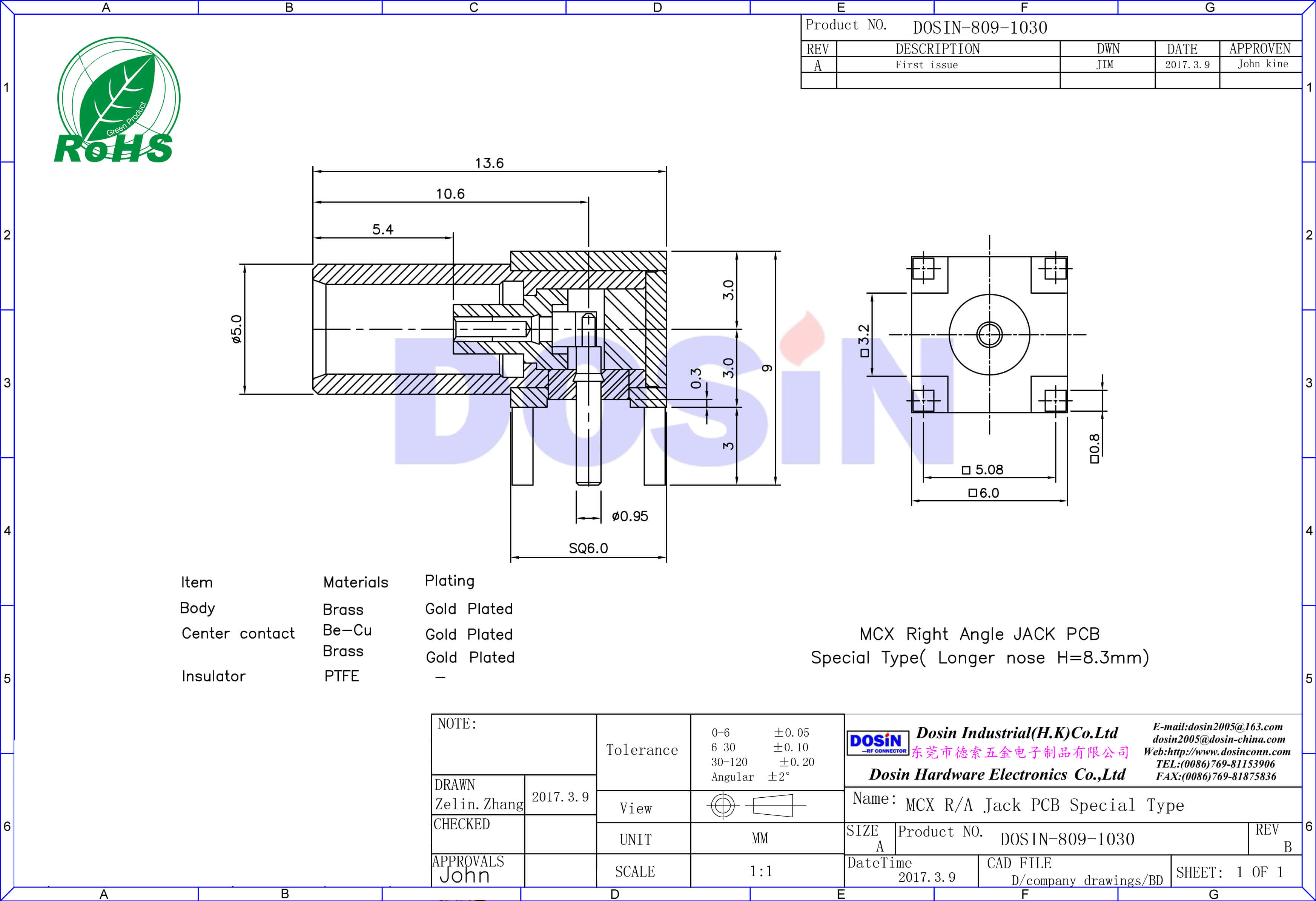 mcxPCB板端母頭彎式插板電視線連接頭