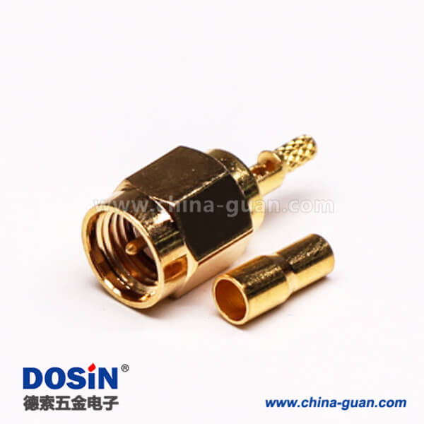 19 壓接SMA公頭直式鍍金開天窗接同軸線纜