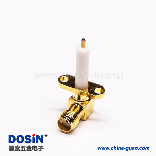 28 SMA兩孔法蘭90度彎式母頭RF連接器鍍金
