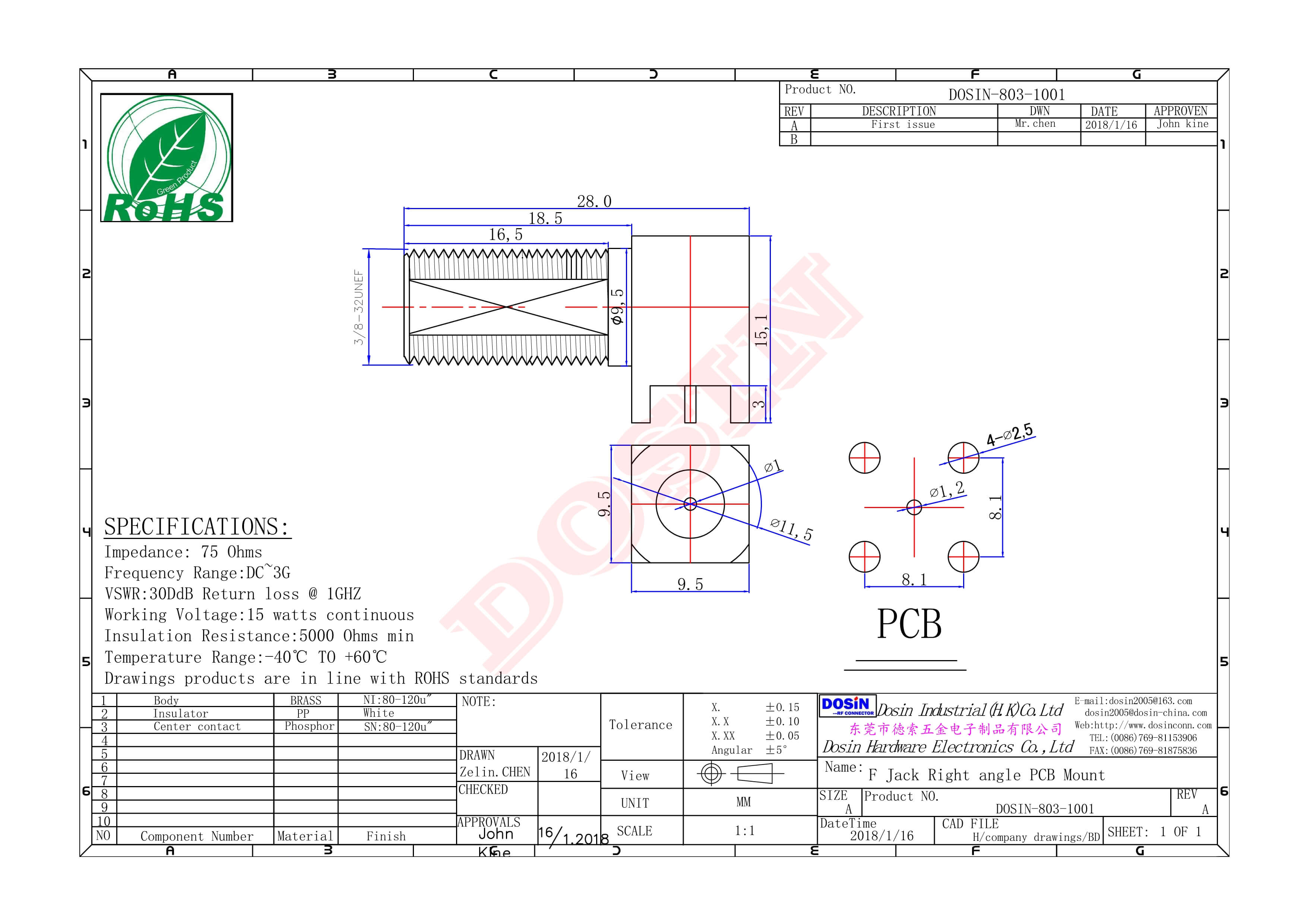 f型接頭前鎖穿墻彎式母頭接PCB插孔式