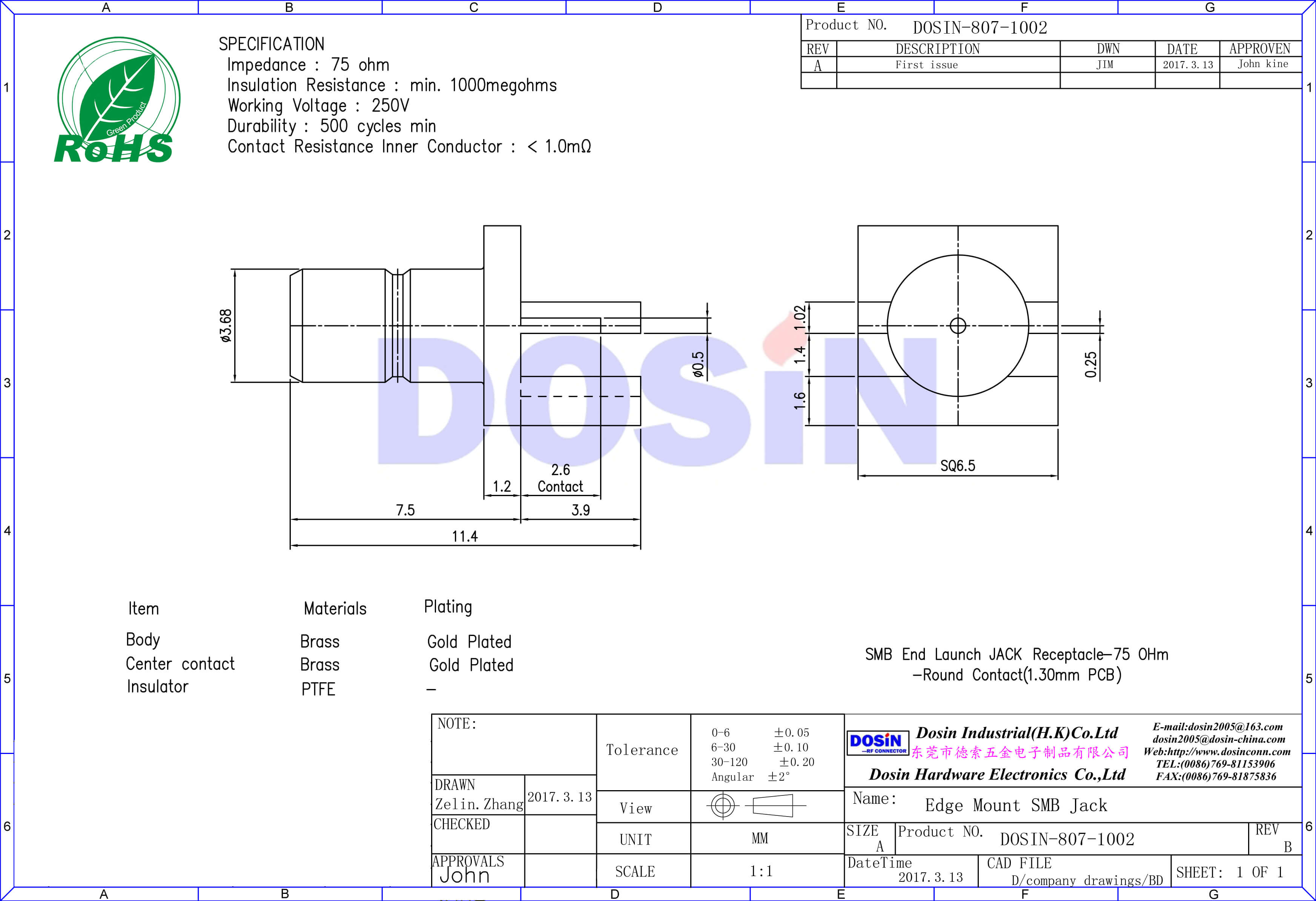 smb75歐母頭pcb邊緣連接器卡板式