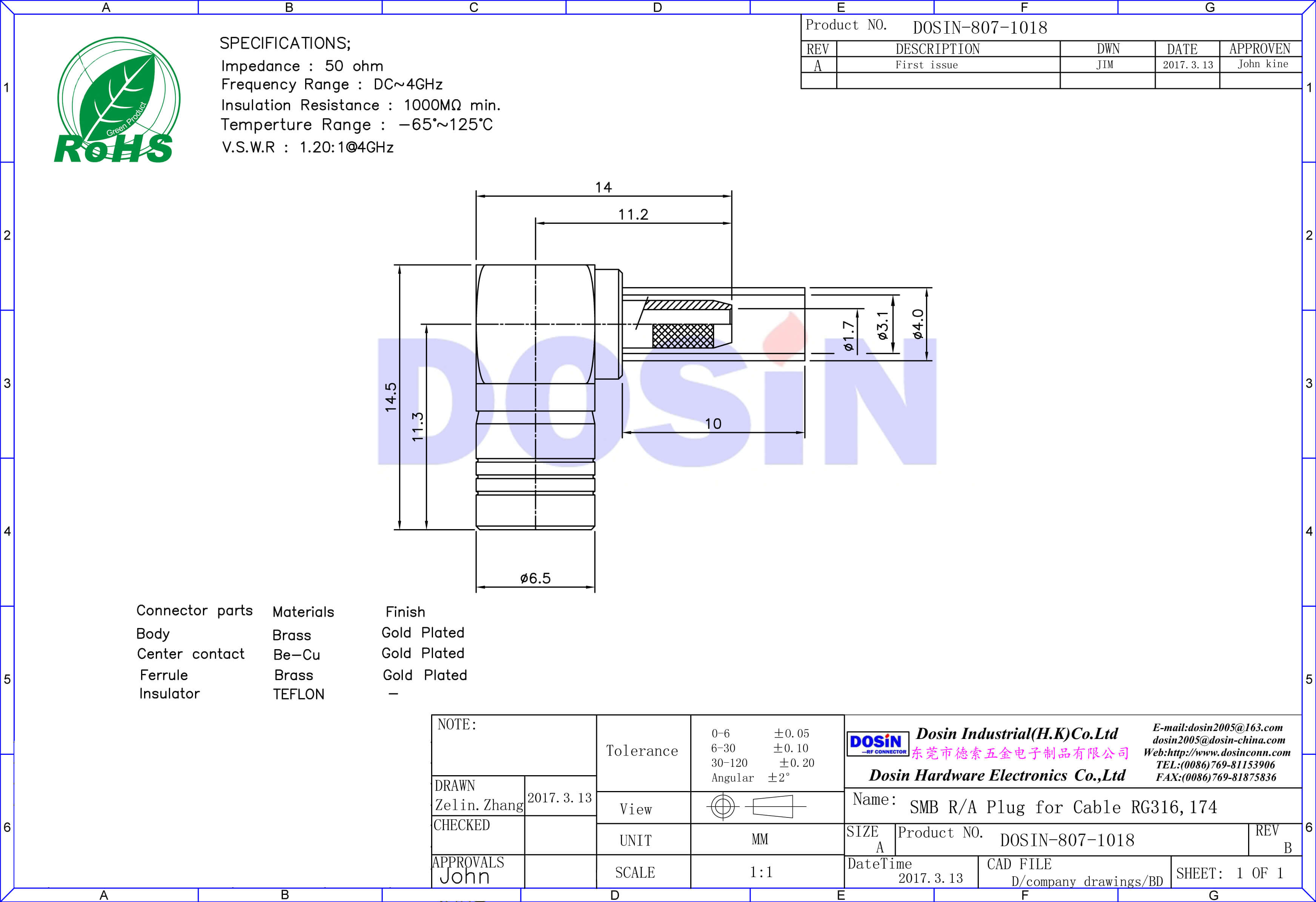 smb彎式公頭壓接式有線電視線連接器線纜RG316,174