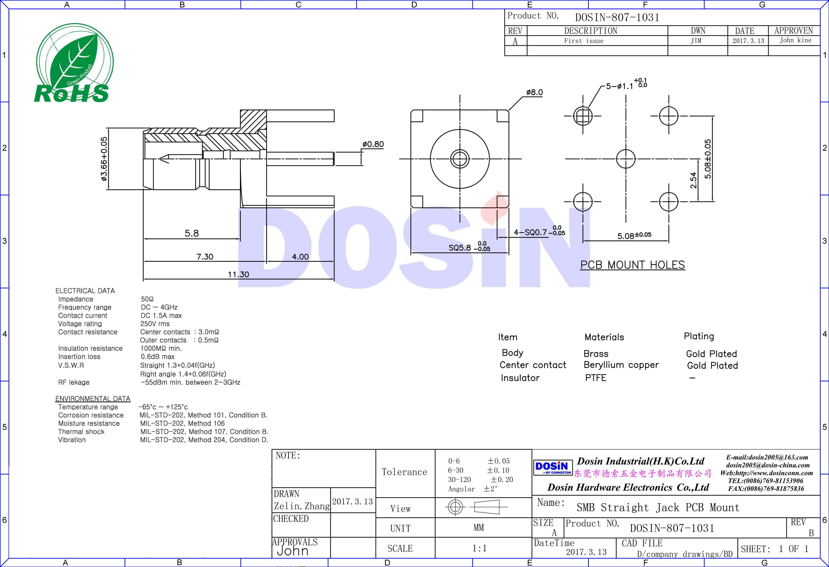smb母頭插座pcb連接器直插同軸連接器