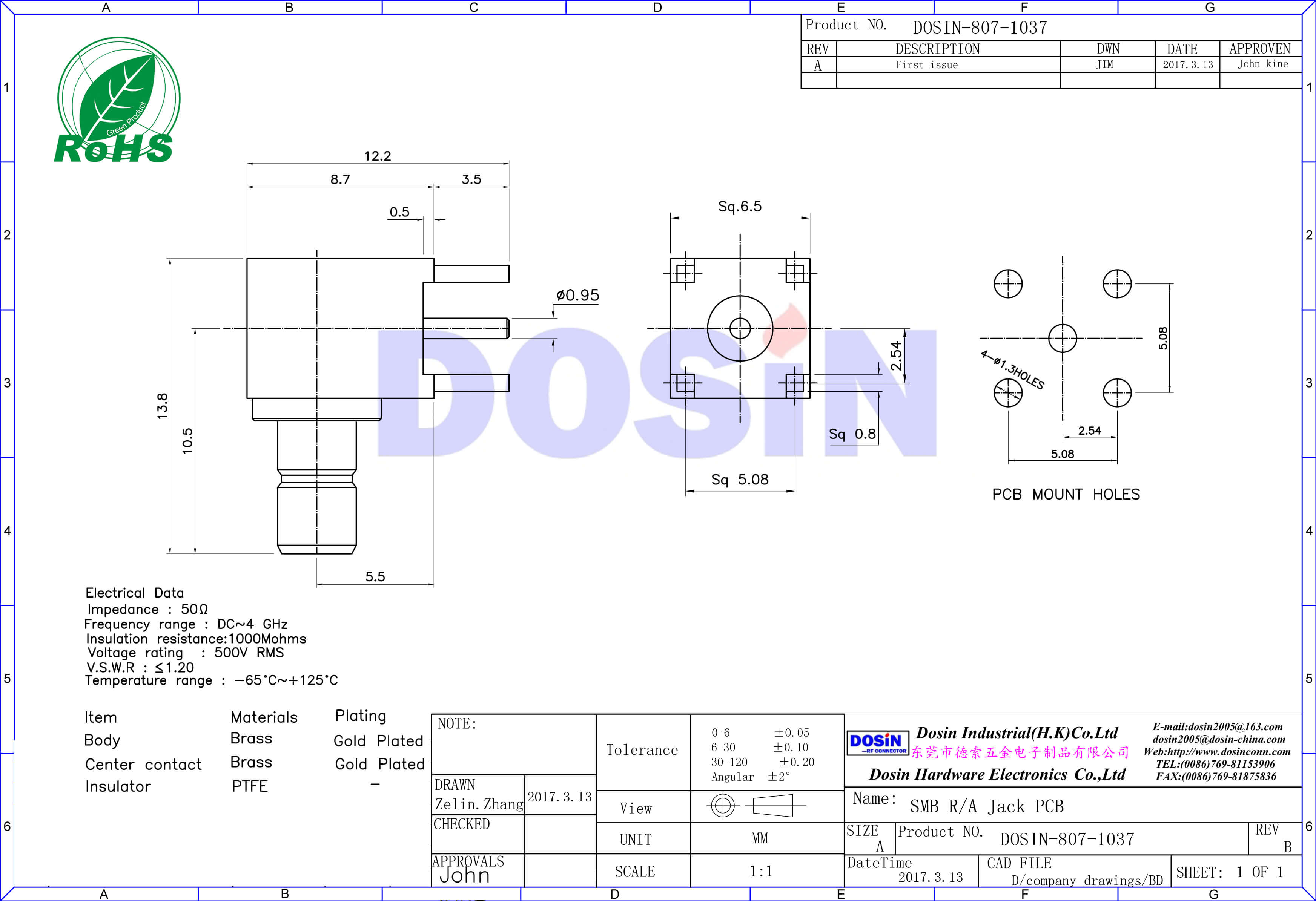 smb彎插鍍金母頭接pcb板電子連接器