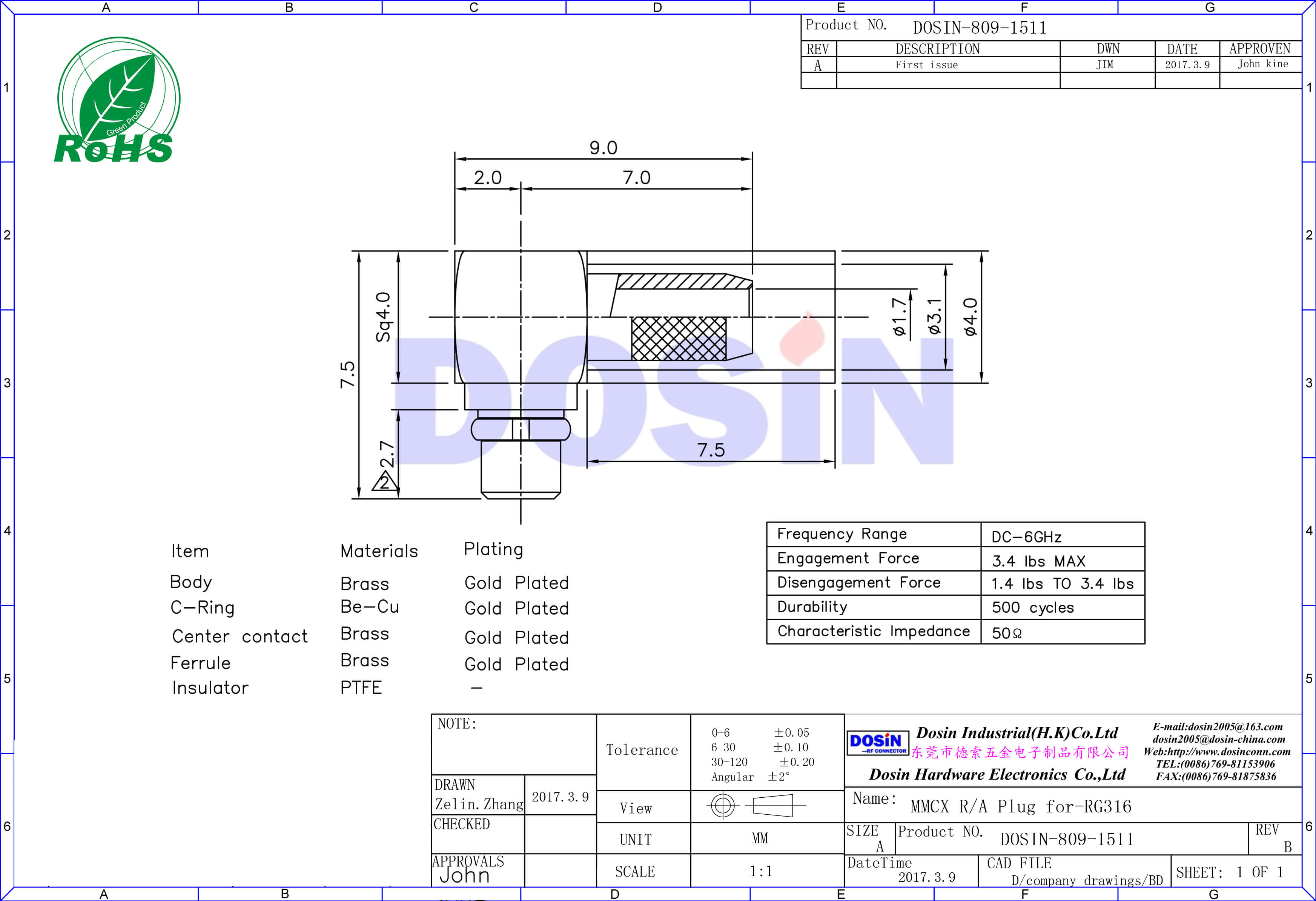 mmcx彎式連接器壓接公頭射頻同軸連接線RG316