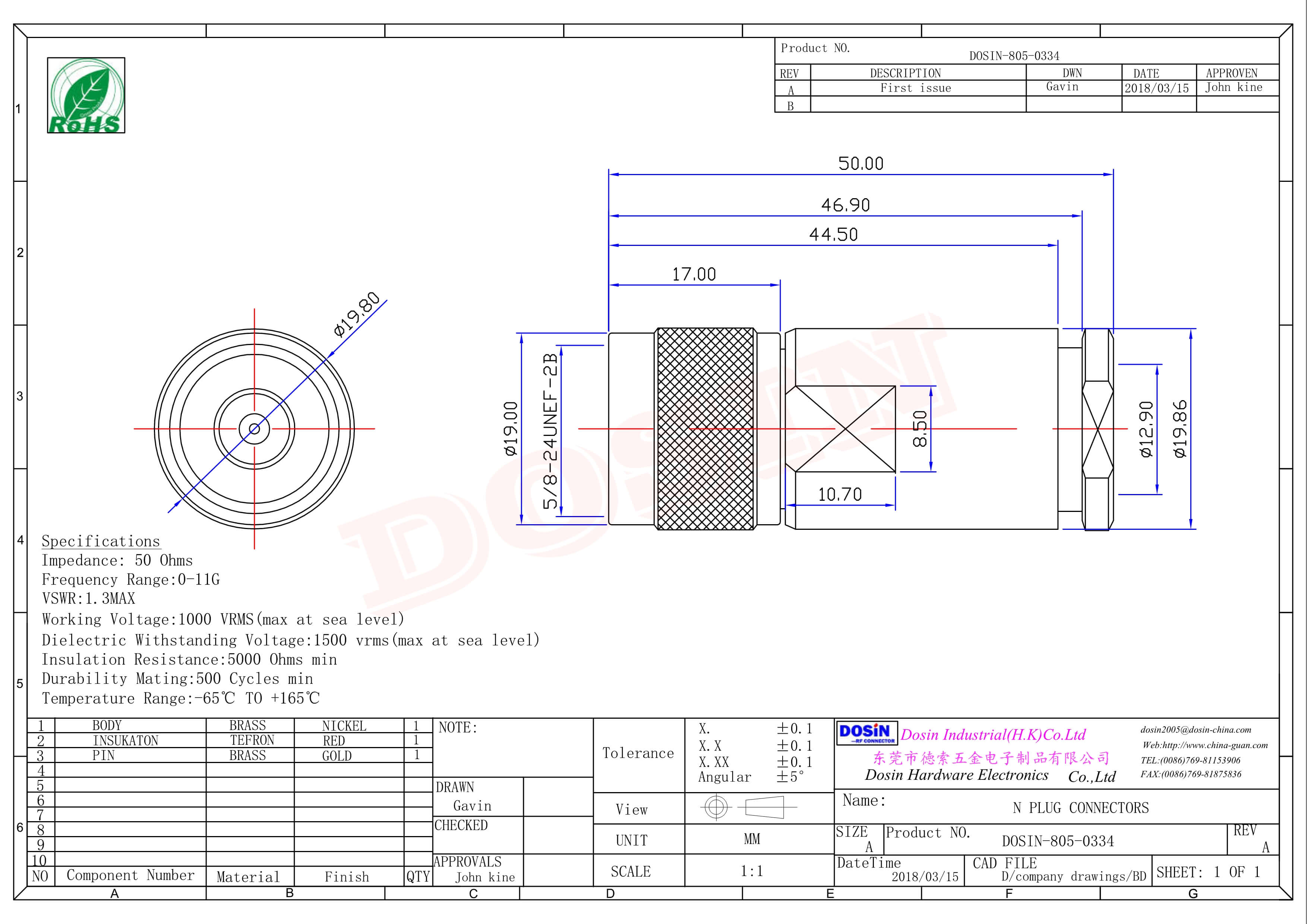 優質射頻同軸連接器N型直式公頭螺母鎖緊