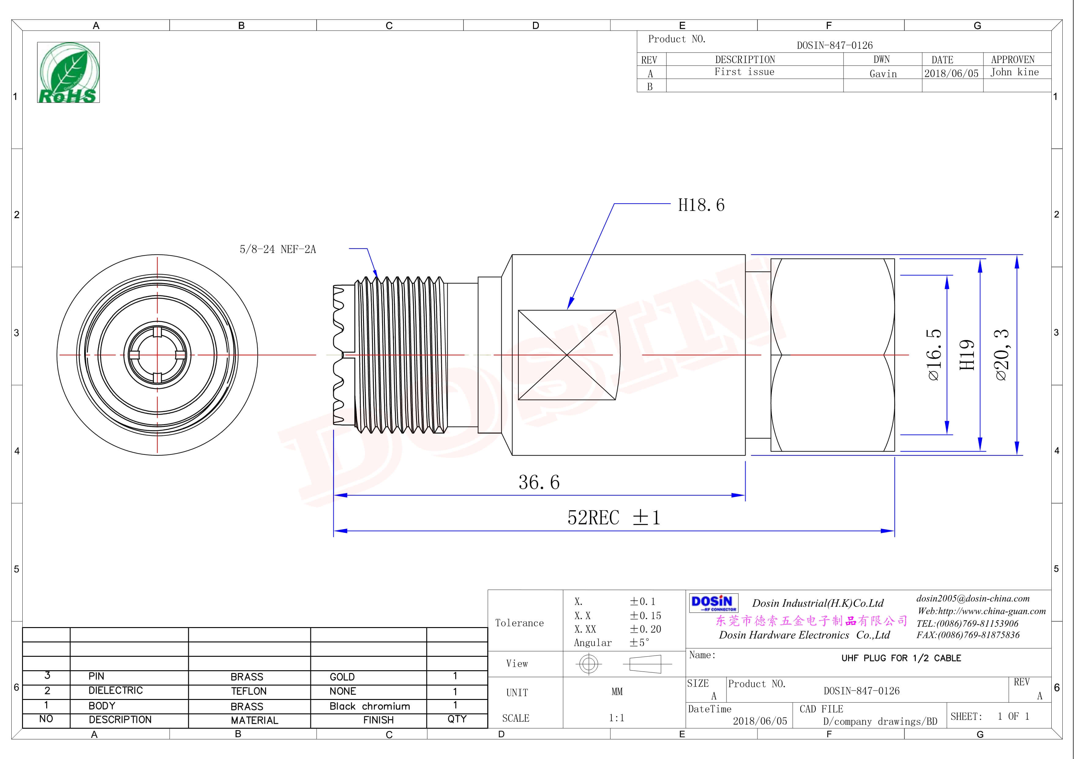 uhf連接器母頭直式螺母鎖緊UHF-SL16-K1/2