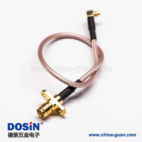 21 MMCX公轉SMA接頭母彎式90度2孔法蘭組裝線材壓接