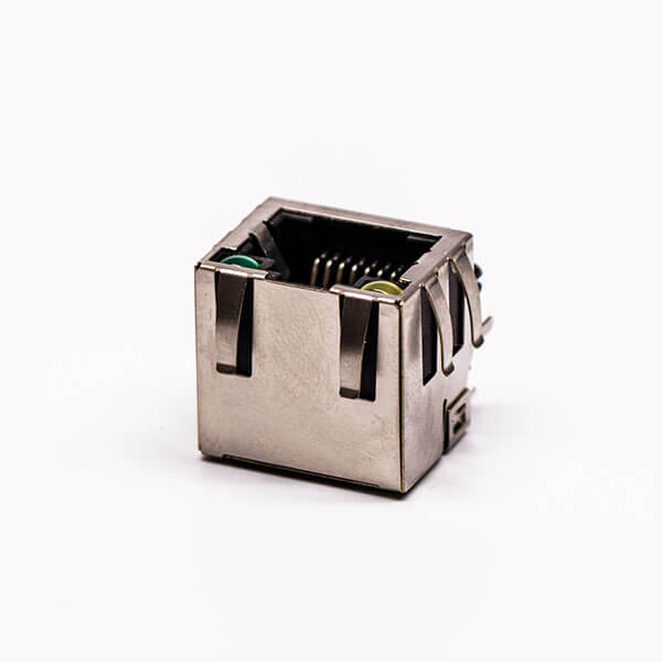 13-3 rj45接口銅殼母頭單口帶屏蔽帶燈網絡接口接PCB